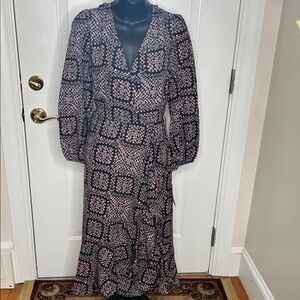 Maison Tara Black and Pink Geometric Long Sleeve Dress